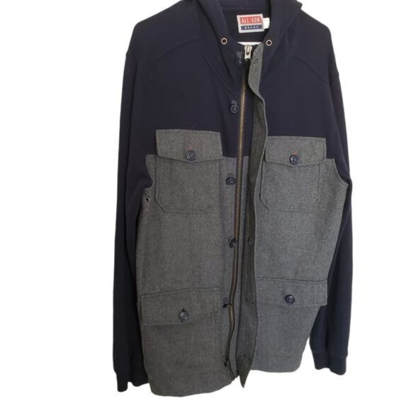 ALL-SON URBAN OUTFITTERS Mens Coat SZ L Wool Gray Navy Color‎ Block Zip Hoodie - Picture 7 of 13